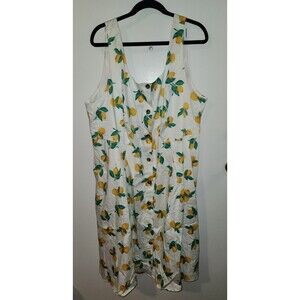 The Limited Womens Sz 2X Lemon Print Pocket Sundress Midi Fit & Flare Summer